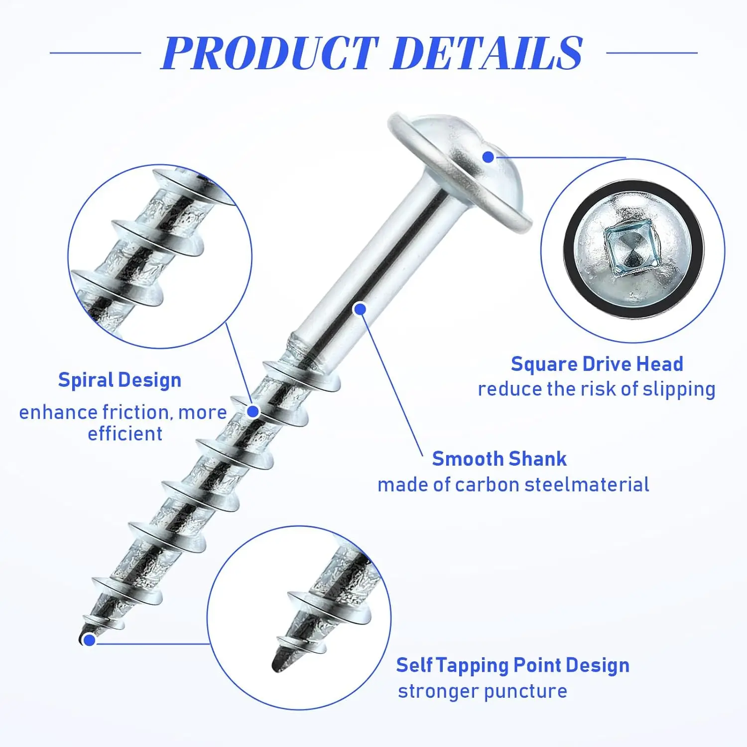 200-Piece Pocket Hole Screw #8 Wood Screws with Coarse Thread Square Head Self-Tapping Heavy Duty Wood Screws for Indoor Use
