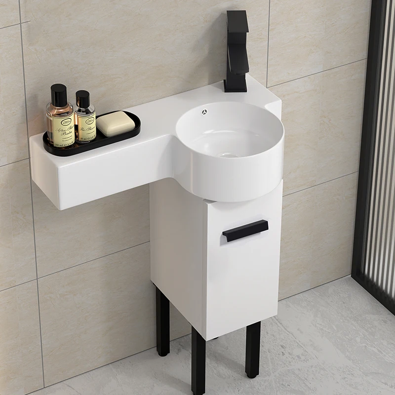 Apartment Wall-Mounted Ceramic Wash Basin Cabinet Combination Bathroom Balcony Ultra Narrow Toilet Floor Side Cabinet Wash Basin