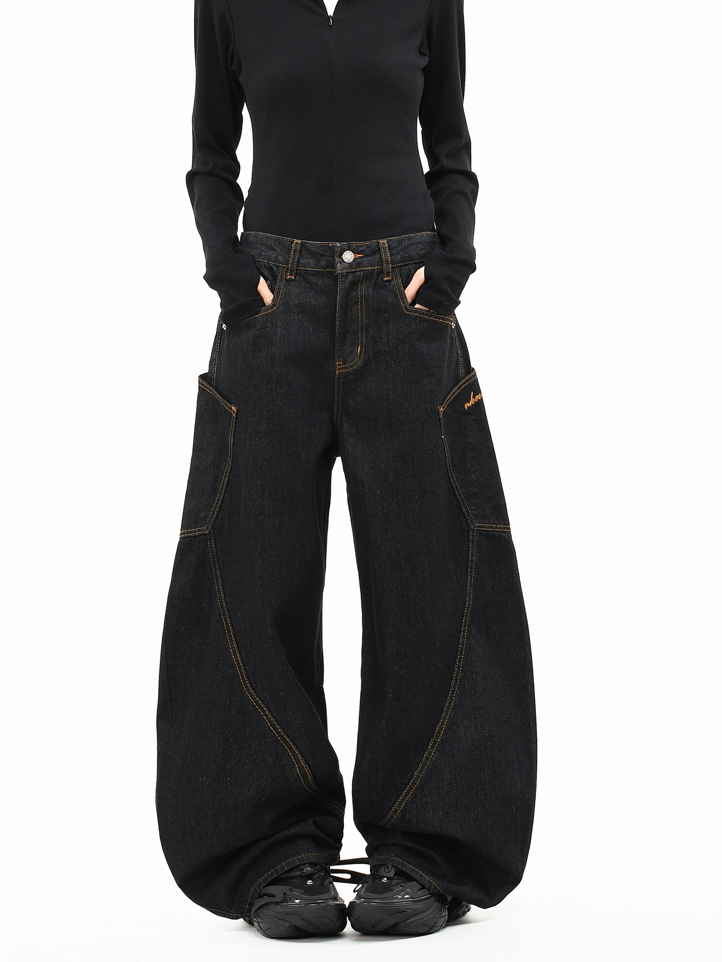 

OV Original American Retro Design Water Waed Wide Leg Jeans Men's Loose Fit Bootcut Denim Pants Casual Comfortable Cotton