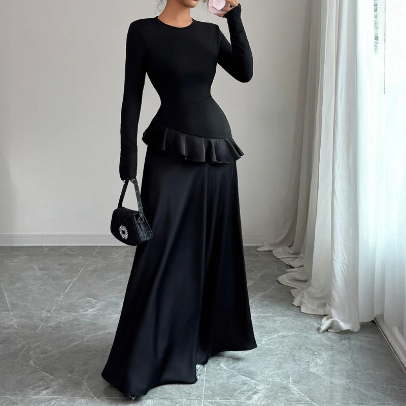 

Элегантное высококачественное кружевное длинное платье с длинными рукавами, женская одежда, осень-зима 2025 г.