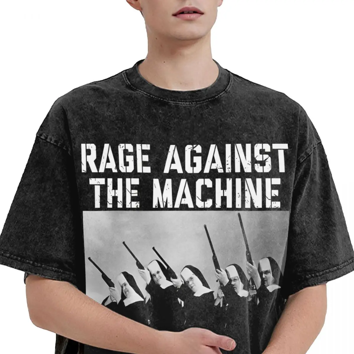 Harajuku Rage Against The Machine Metal Band Merch T Shirts Washed Style for Men Women T-Shirt Fashion Top Tees Streetwear