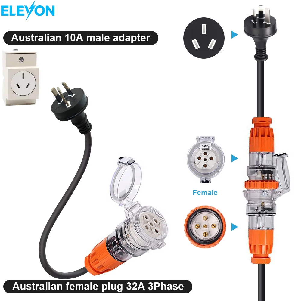 

ELEVON Electric Vehicle Charger Australian 32A Three-Phase 5-Pin Female To 10A Male Aadapter 32A to 10A Connector