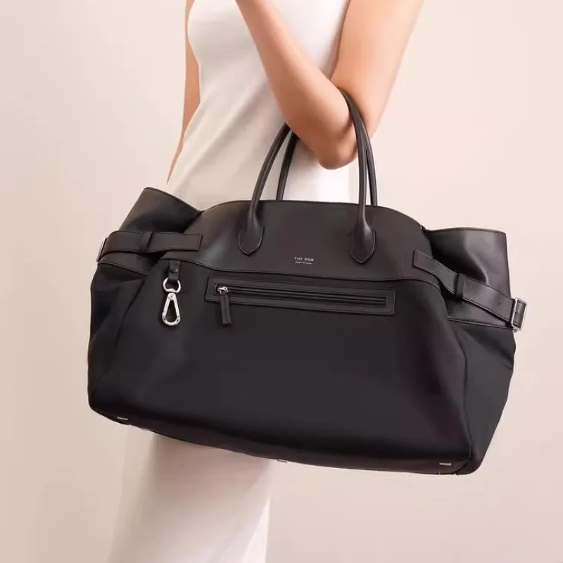 2024 Elegant and fashionable niche new women's bag nylon with leather splicing large capacity handbag casual tote bag