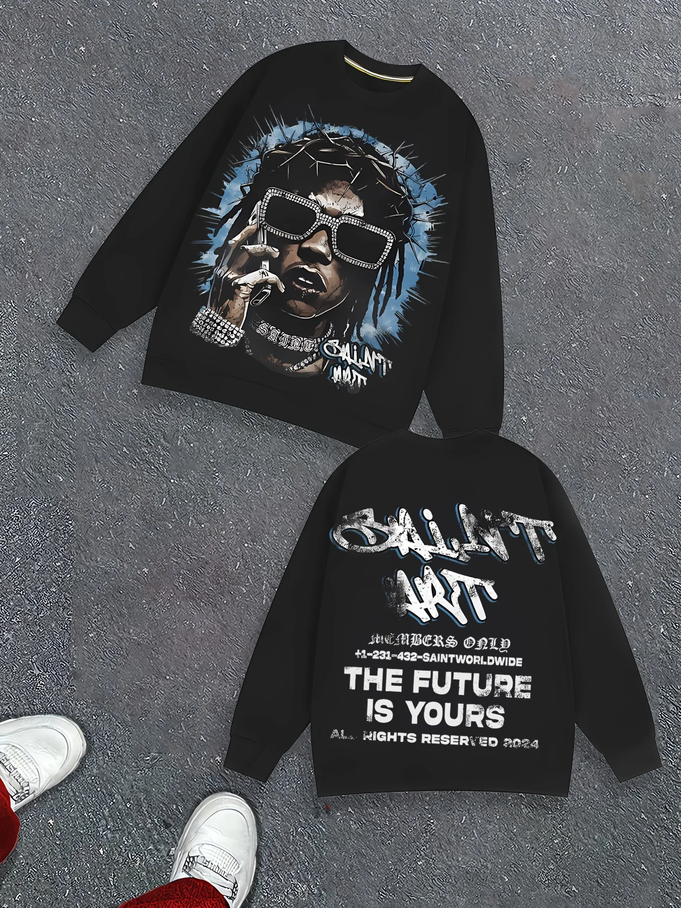 

Мужская толстовка Saint Future Heavyweight с круглым вырезом 250 г — городская уличная одежда с графическим принтом граффити