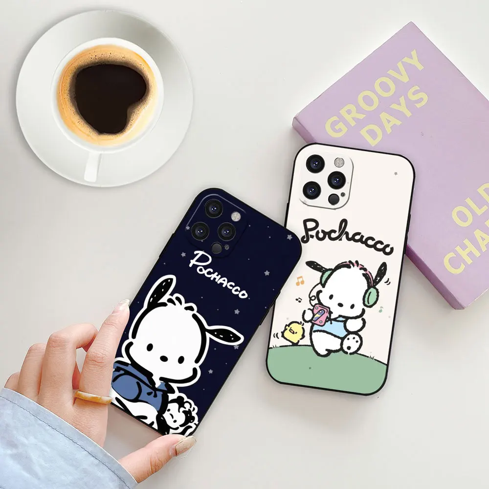 Cartoon Pochacco Cute Dog Funda For Apple iPhone 15 14 ProMax 13 12 Mini 11 Pro 7 8 Plus XS Max XR X Phone Case Black Soft Cover