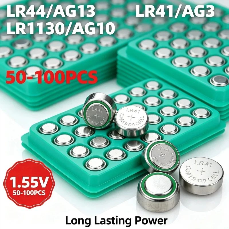 50-100PCS AG13 LR44 1.5V Alkaline Button Batteries LR41 LR1130 LR626 Coin Cell for Watches Toys Pack of Hotsale Batteries