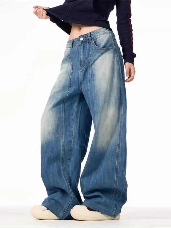 

Американские джинсы с рисунком молнии в стиле ретро, свободные утягивающие брюки с 3D отделкой для мужчин и женщин