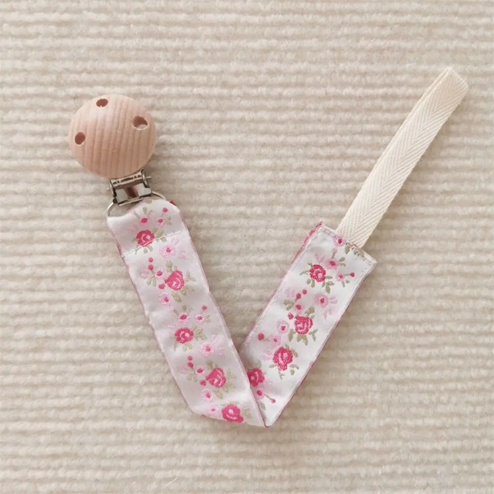 

Ethnic Style Baby Cloth Pacifier Chain Embroidery Floral Adjustable Soother Holder Dummy Clips Wood Nipple Holder Clips Baby