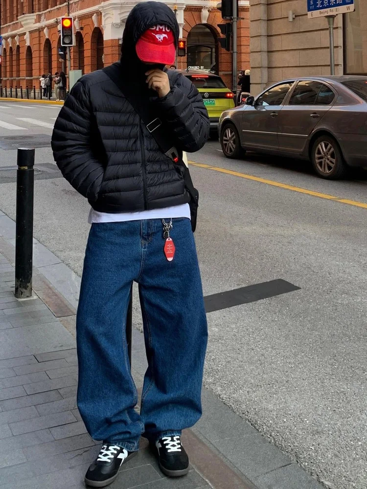 

American Style Vintage Deep Blue Men's Jeans Loose Drapey Straight Leg Casual Pants Autumn Spring Versatile Korean Version