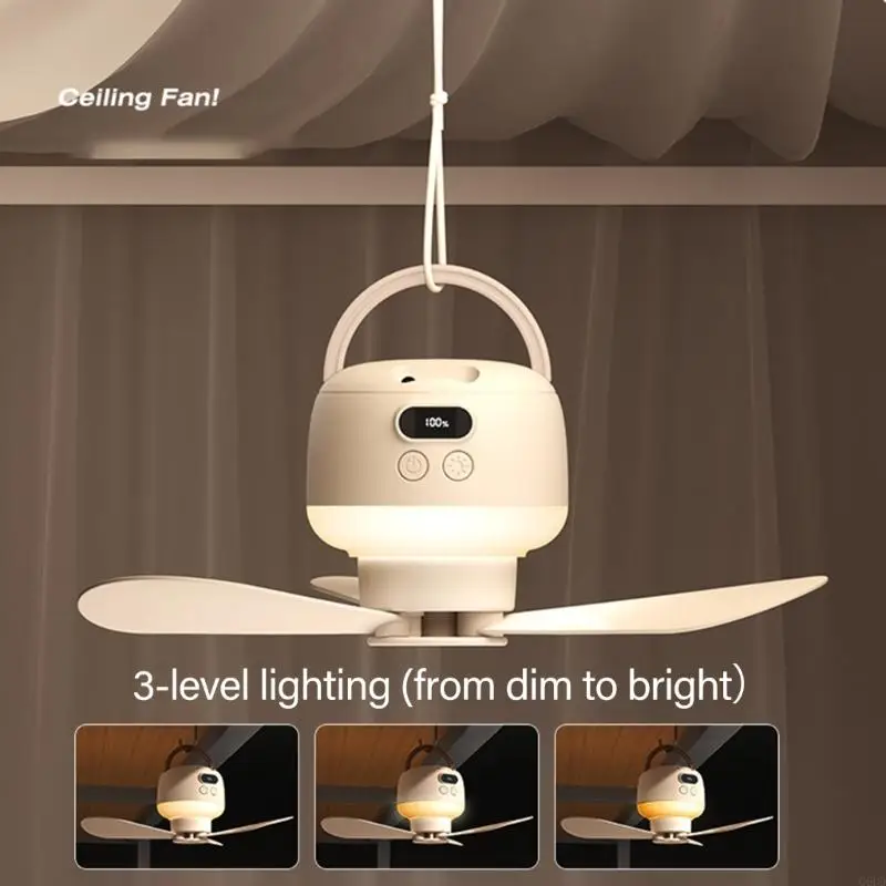 

G6DD Rechargeable Hanging Ceiling Fan With Remote Control LED Light For Camping Tent Home Outdoor