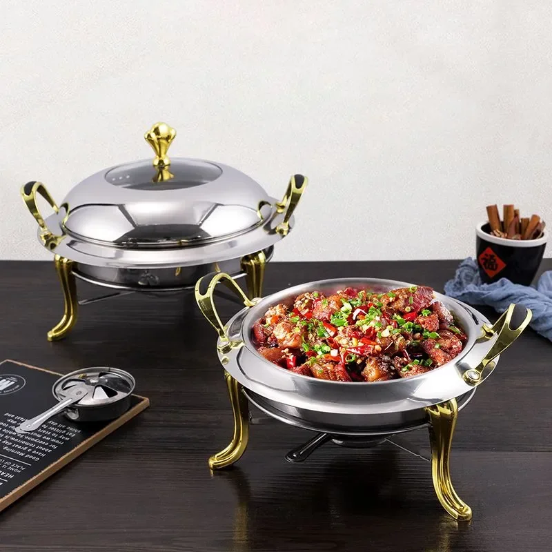 

stainless steel hotpot set mini hotpot pot holder tempered glass lid gold silver Chafing Dish Buffet pan Food Tray Warmer