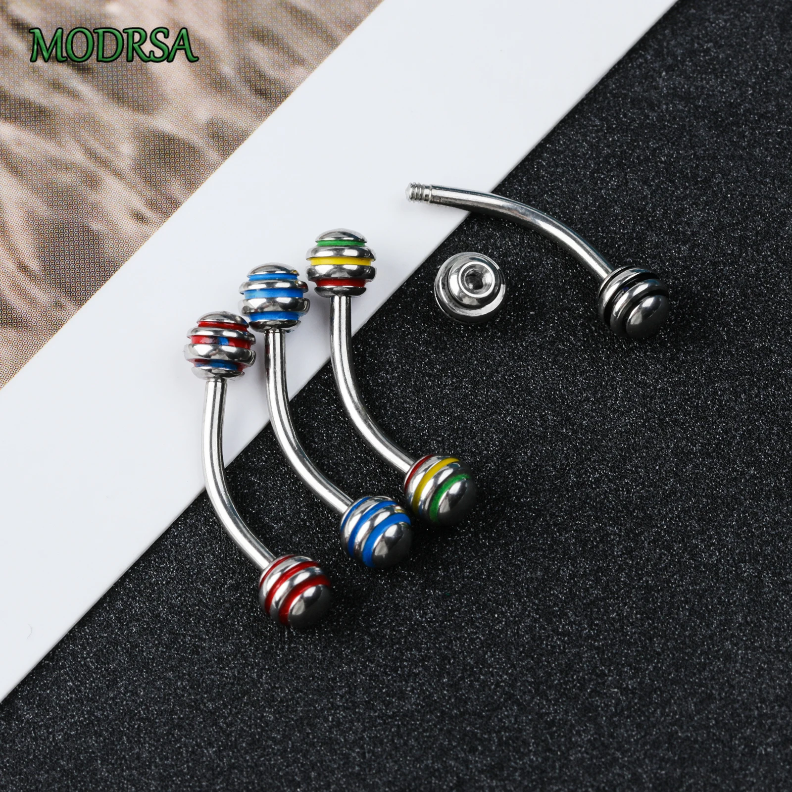 MODRSA 1PC Stainless Steel Eyebrow Piercing Personality Four Color Eyebrow Nail Dumbbell Piercing Eyebrows Piercing Jewelry