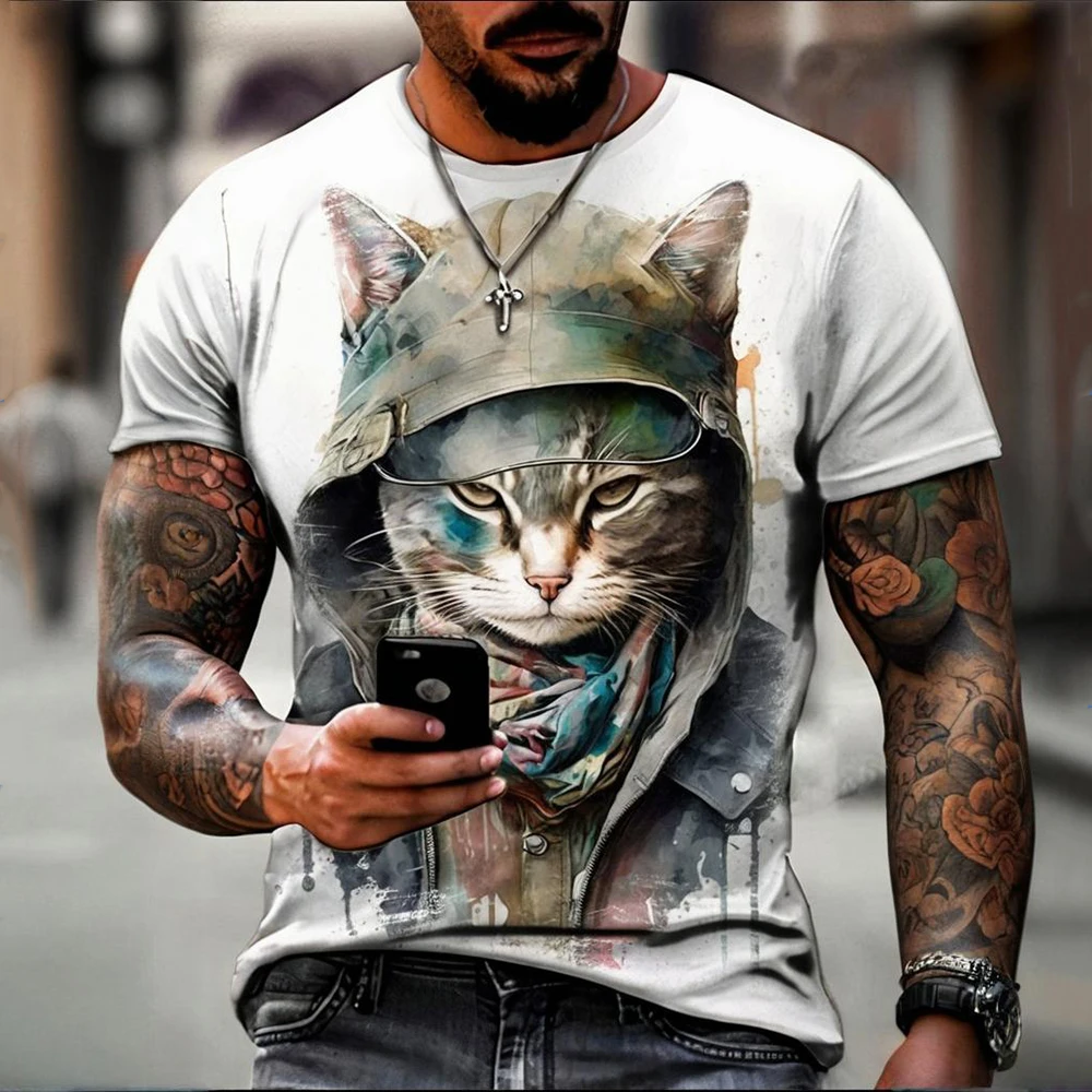 Summer Men‘s T Shirt Casual Short Sleeve Tee cartoon animal Print T Shirt Street Fashion Sportshirt Male Oversized Clothing
