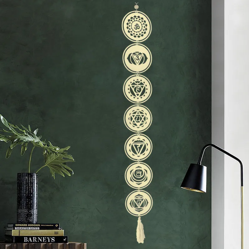 Yoga 7 Chakras Buddhist Lotus Metatron Hexagram Wooden Pendant Tapestry Ojibwe Dreamcatcher Witchcraft Wall Hanging Decor