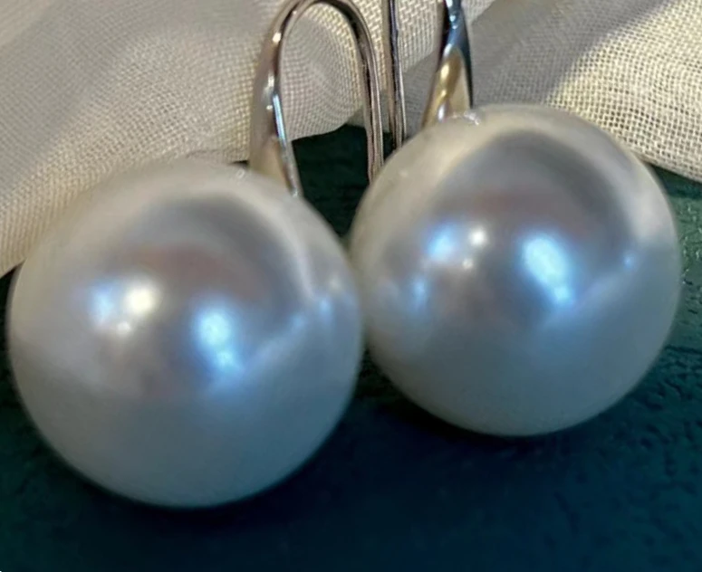 16MM Round White Shell Huge Pearl Earrings Vintage Ball Style Lady Mother Gift