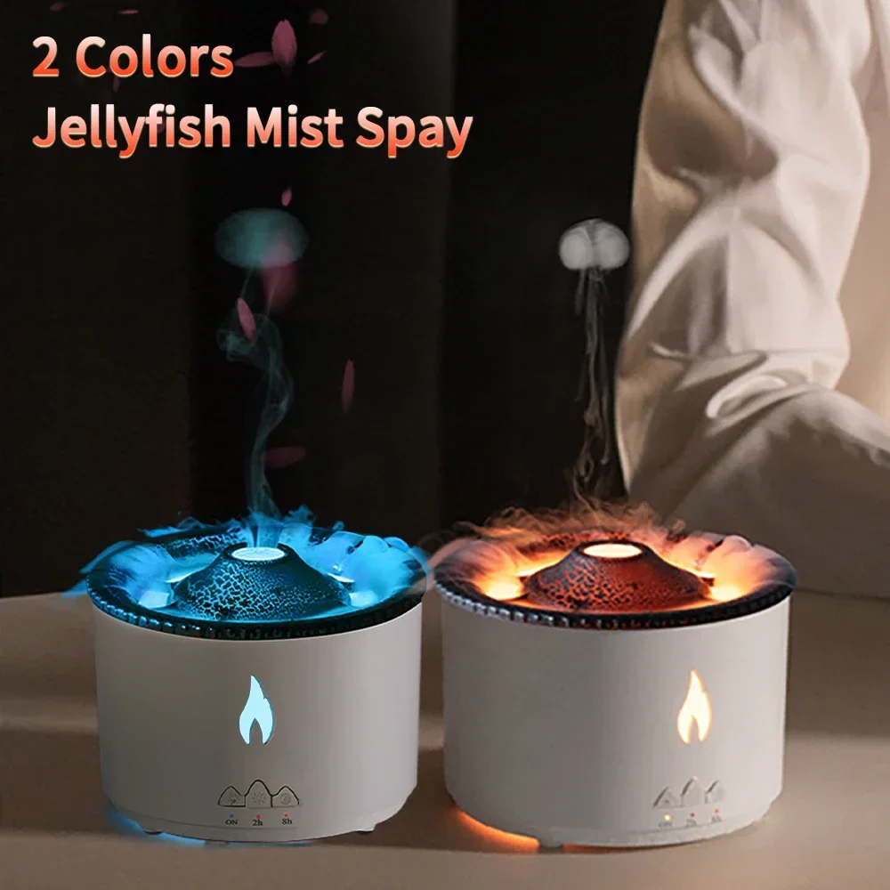 Volcano Flame Fire Air Humidifier Essential Oil Diffuser for Home Room Fragrance Freshener Jellyfish Mist Maker Aroma Blow Smoke