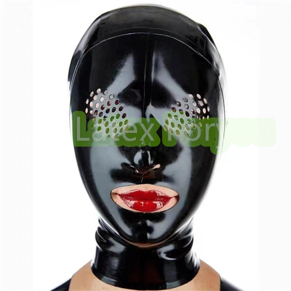 

Natural Black Latex Hood Fly Eye Open Mouth Mask with Back Zipper Rubber Gummi Cosplay Costumes various colors Customized