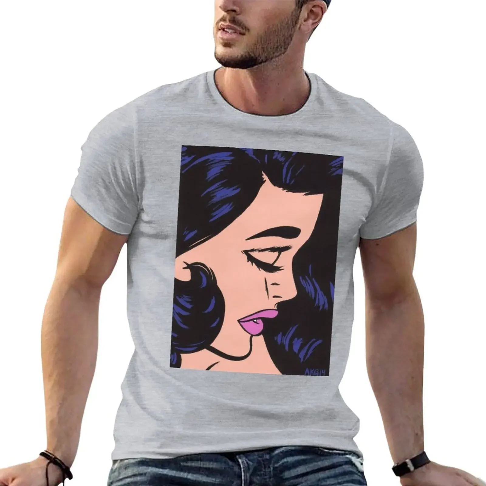 

Black Haired Comic Woman T-Shirt customizeds graphics sports fans men workout shirt