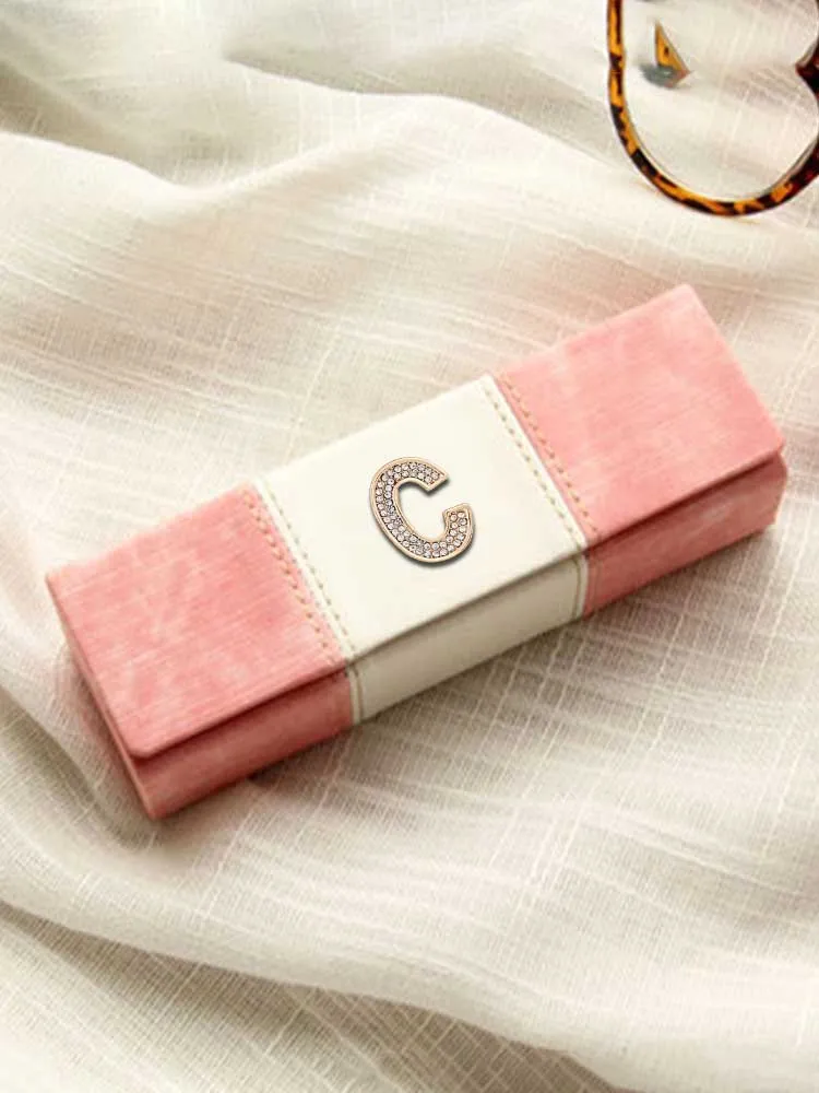 Customized Myopia Fresh Aesthetic Portable Eyewear Case Personalized Customer Name Letter: Gold Diamond & Pink Tones