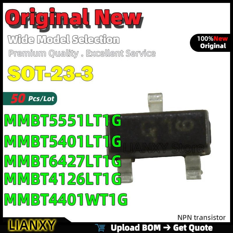 50pcs SOT-23-3 MMBT5551LT1G MMBT5401LT1G MMBT6427LT1G MMBT4126LT1G MMBT4401WT1G NPN transistor New Original