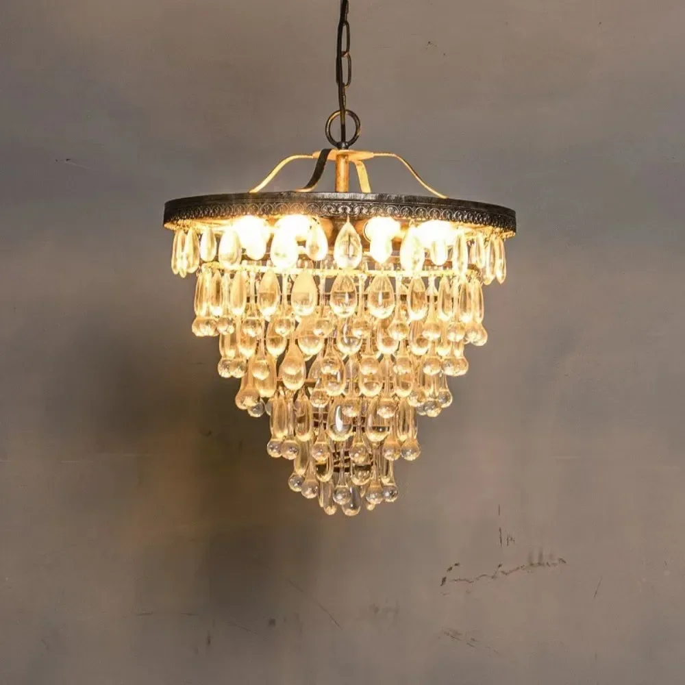 Classical American Antique Crystal Chandelier  Iron Pendant Light for Coffee Dining Room Lighting Decorative