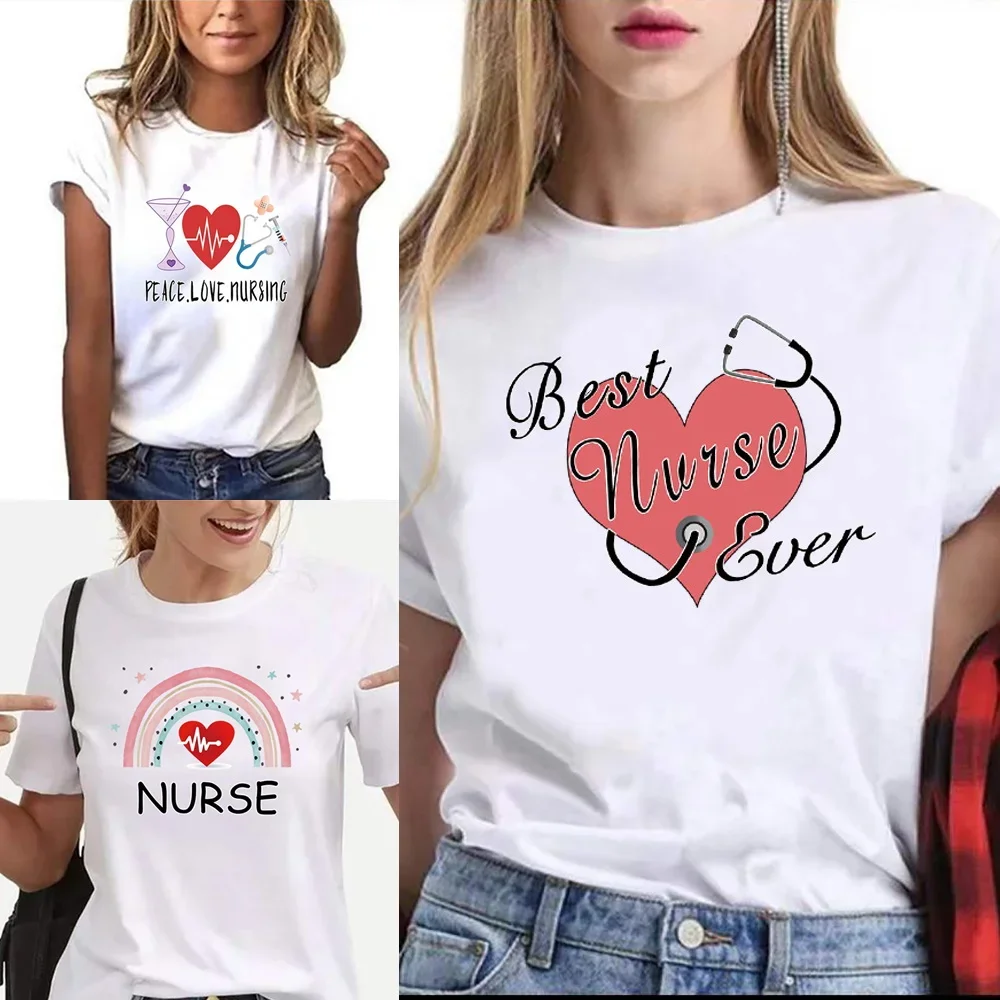 

Fashion Nurse Element Printed T-shirts Harajuku Women Summer New Short Sleeve O-Neck Commuter Tops T Shirt Femme Streetwear Tees