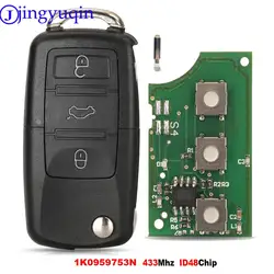 Jingyuqin Llave remota para automóvil de 3 botones 1K 0959753 N ID48 para VW PASSAT b5 b6 Skoda CADDY GOLF JETTA POLO