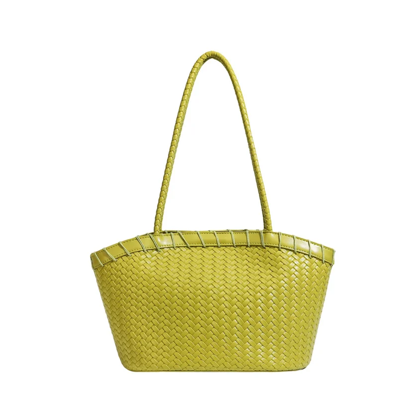 Woven Tote Bag Korean Style Green Women's Summer Beach Daily Commuter Basket Purse