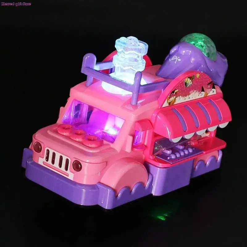 D0JC Electric Universal Wheel Ice Cream Truck Toy Cartoon Swing Moving Toy for Girls