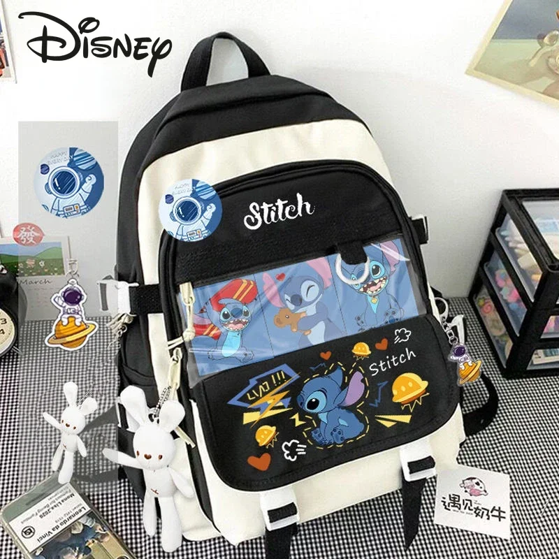 

Disney Stitch New Backpack Cartoon Student Backpack Luxury Brand Large Capacity DIY Girl Backpack Fashion Trend High Quality