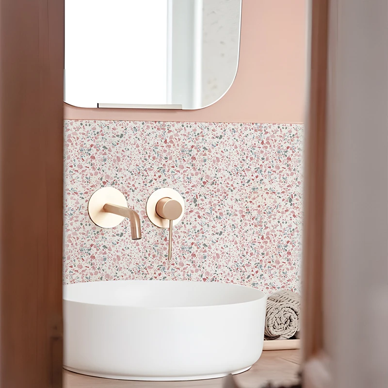 20×20cm Terrazzo Wall Panels, Waterproof Washable Wall Decals for Bathroom & Kitchen, Pink Terrazzo Home Decor