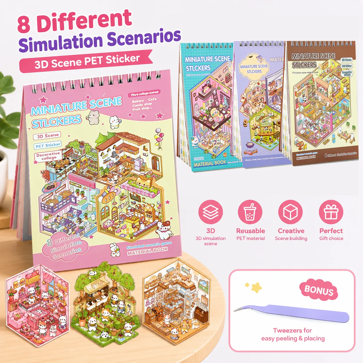 3D-Szenen Stickerbuch DIY Mini-Raum Visuelle Stapelbare Cartoon-Aufkleber Kreative Kinder-Deko Scrapbooking-Zubehör