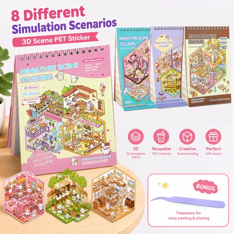 3D Scenes Stickers Book DIY Mini Room Visual Stacking Cartoonr Stickers Creative Kids Decorating Scrapbooking Accessories