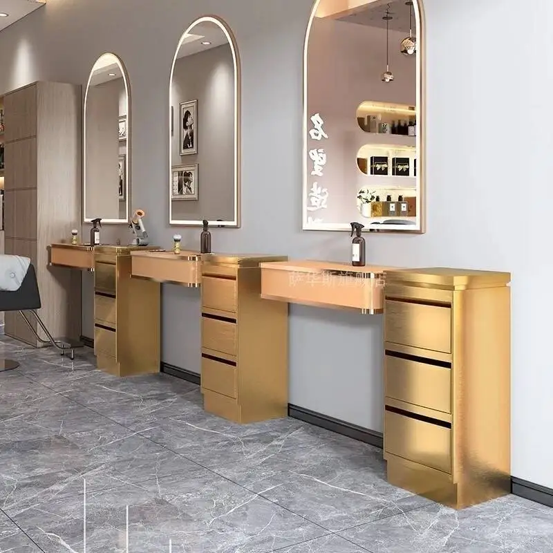 

Steel Hairdressing Salon 2023 Table New Stainless Barbershop Special Hair Tool Cabinet Haircutting Display Cabinet Wood Table