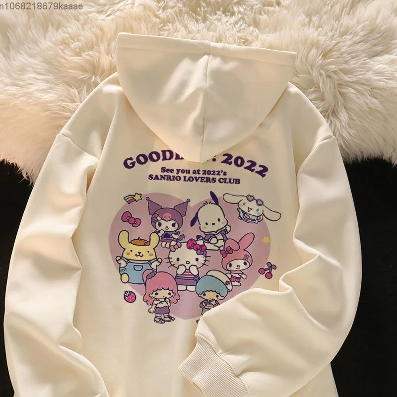 Sanrio Women's Cute Cartoon Print Hoodie Zipper Cardigan Autumn Loose Casual Fashion Versatile Sweatshirt Sweet Gentle Jacket ﻿