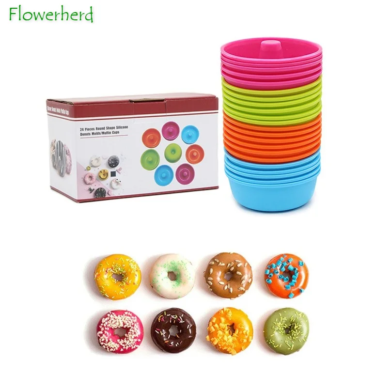 24 Piece Set Silicone Muffin Cup Round Doughnut Mini Cake Cup Liner Reusable Non-stick Paper Cup Baking Accessories