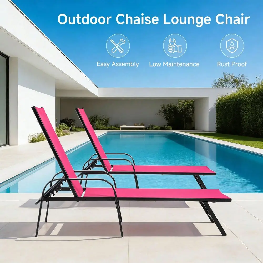 

Chair Outdoor, Patio Chaise Lounge With Adjustable Backrest, Reclining Pool Lounge Chair For Outside With Heavy Duty Steel Fram