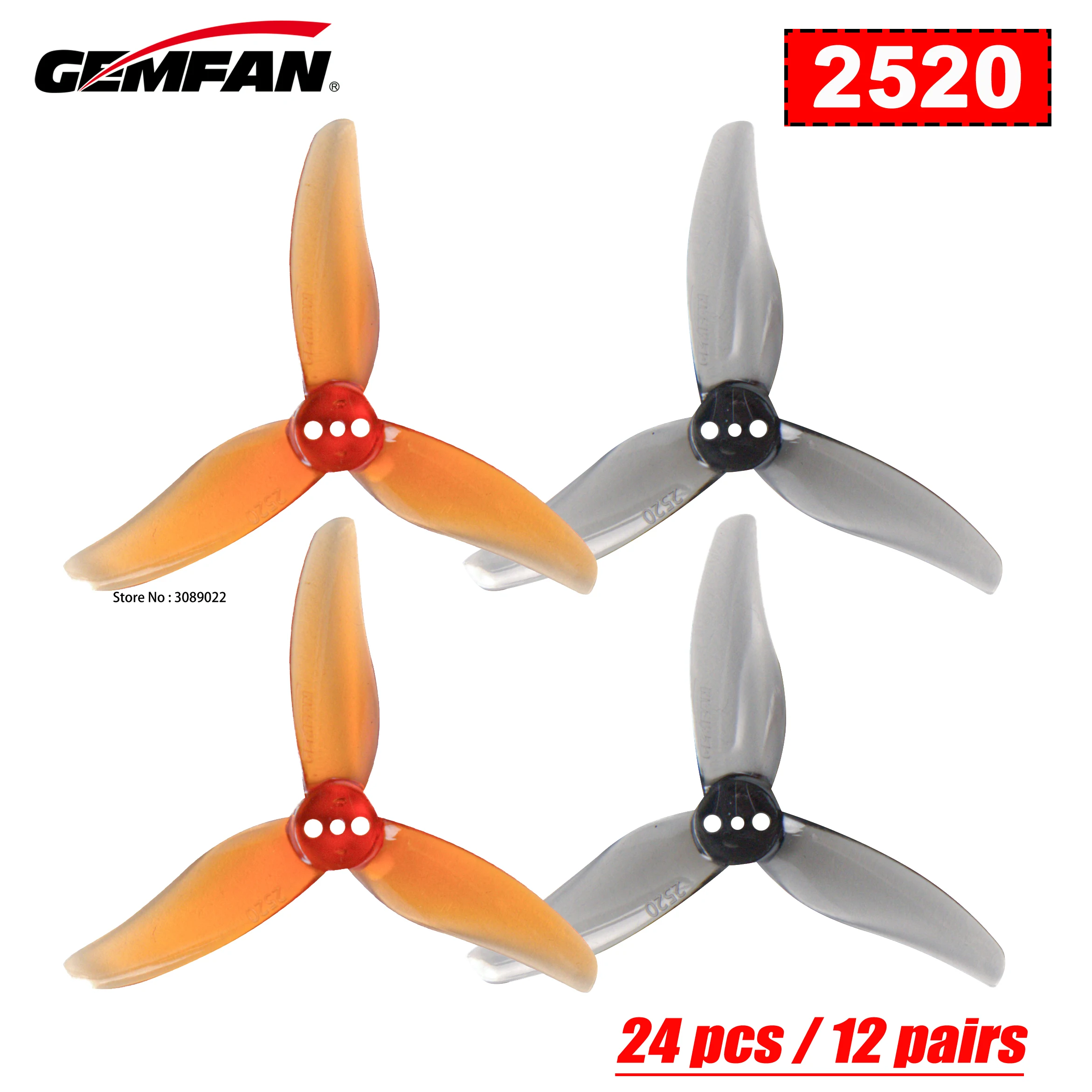 24 Stück/12 Paar Gemfan Hurricane 2520 3-Blatt-3-Loch-PC-Propeller für RC FPV Freestyle 2,5 Zoll Zahnstocher Cinewhoop Kanaldrohnen