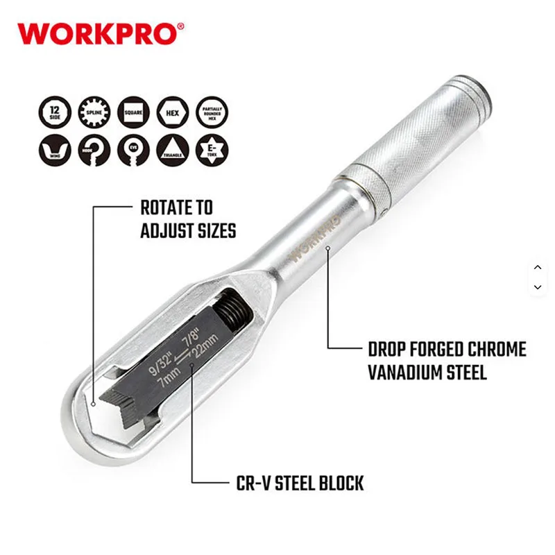 workpro Box-end wrench Adjustable Multifunctional Adjustable wrench Chromium Vanadium Steel 9/32''-7/8'' Repair tools