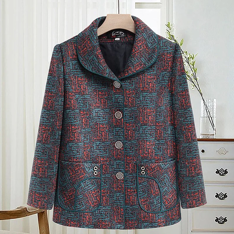 New Vintage Wool Blends Coats Women Elegant Autumn Winter Thicken Woolen Jacket Outerwear Middle Aged Mother Jackets M-3XL