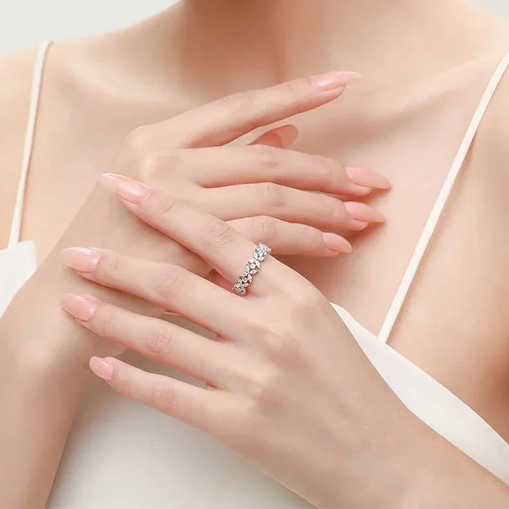 Butterfly Shape Moissanite Eternity Band Engagement Rings for Women Bride 925 Silver Plated 18k White Gold Promise Wedding Ring