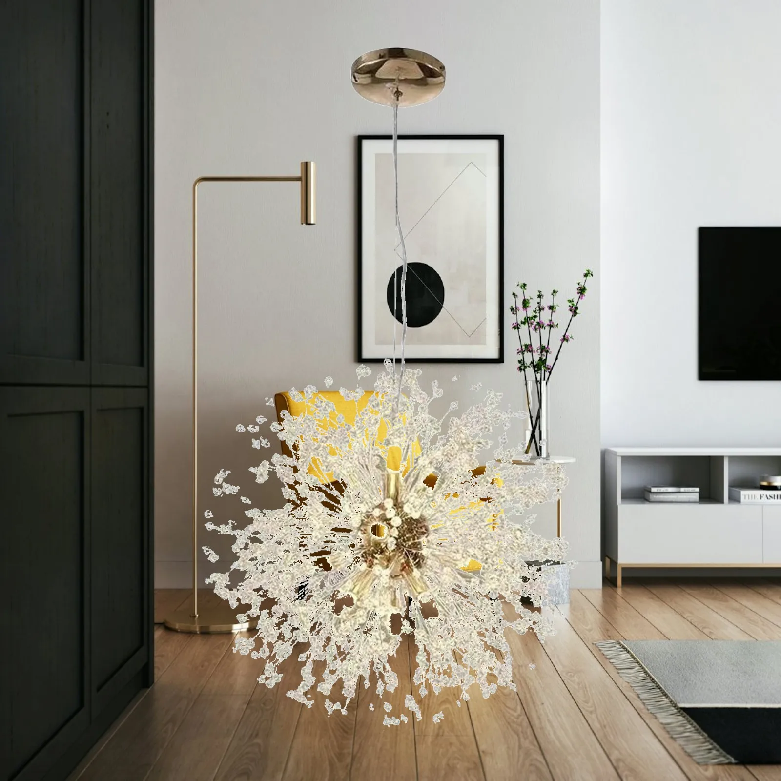 Nordic Style Crystal Dandelion Chandelier Hanging Light for Entryway Hallway