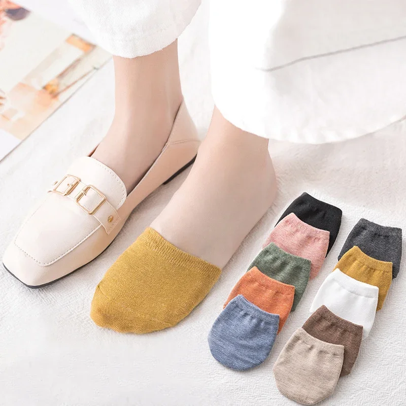 5 Pairs Forefoot Socks Woman Summer Solid Color Female Half Foot Toe Cover Half Socks Heels Invisible Cotton Breathable Socks