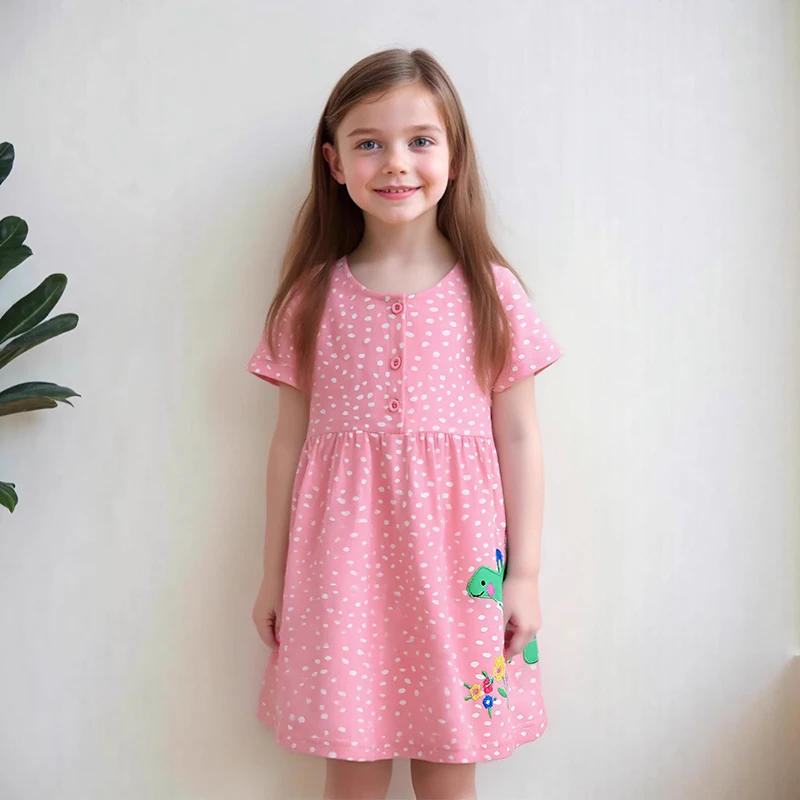 Little Maven Kinderkleidung für Babys, Mädchen, 2026, Sommer, neue Prinzessin, Cartoon, lässig, Dinosaurier, rosa Kleider, Kinderkleidung, Geschenke