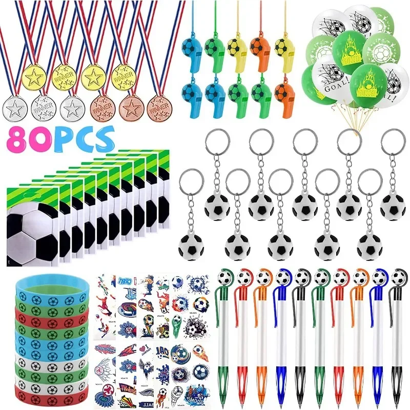 

51PCS Soccer Party Football Toy DIY Bracelet Sticker Labyrinth Whistle Key Football Top Buckle Cheer Set Football Accessorie