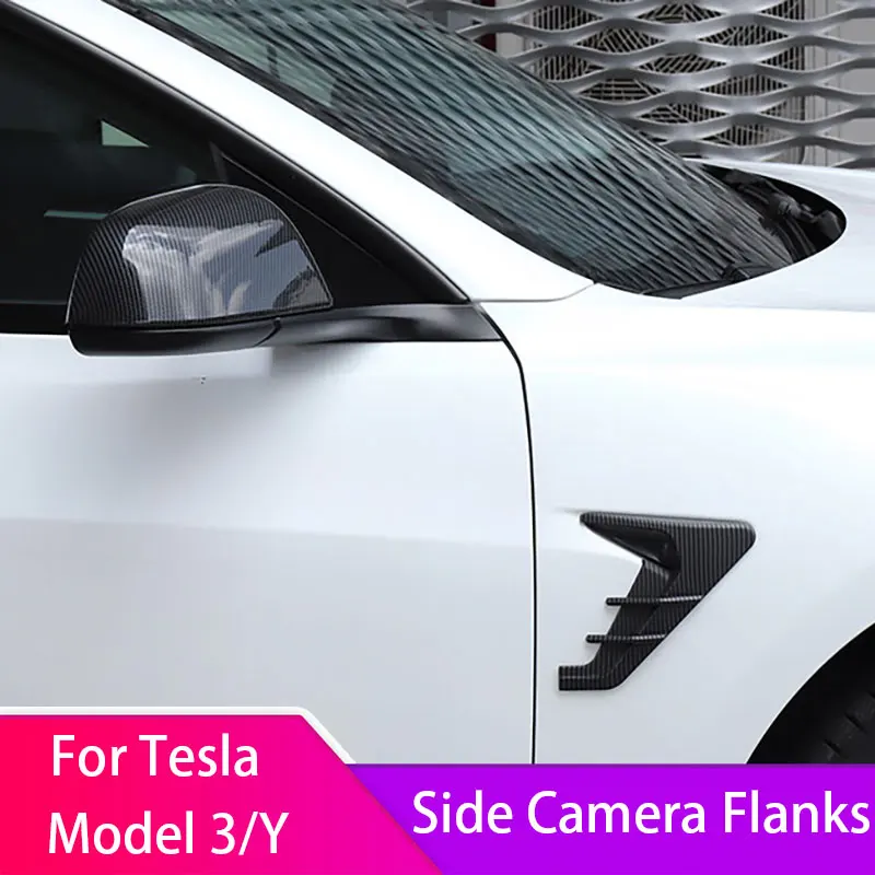 

For Tesla Model 3 /Y 2017-2023 Camera Flanks Trim Car Side Wing Panel Cover Spoiler Dust Decoration Modification Accessories