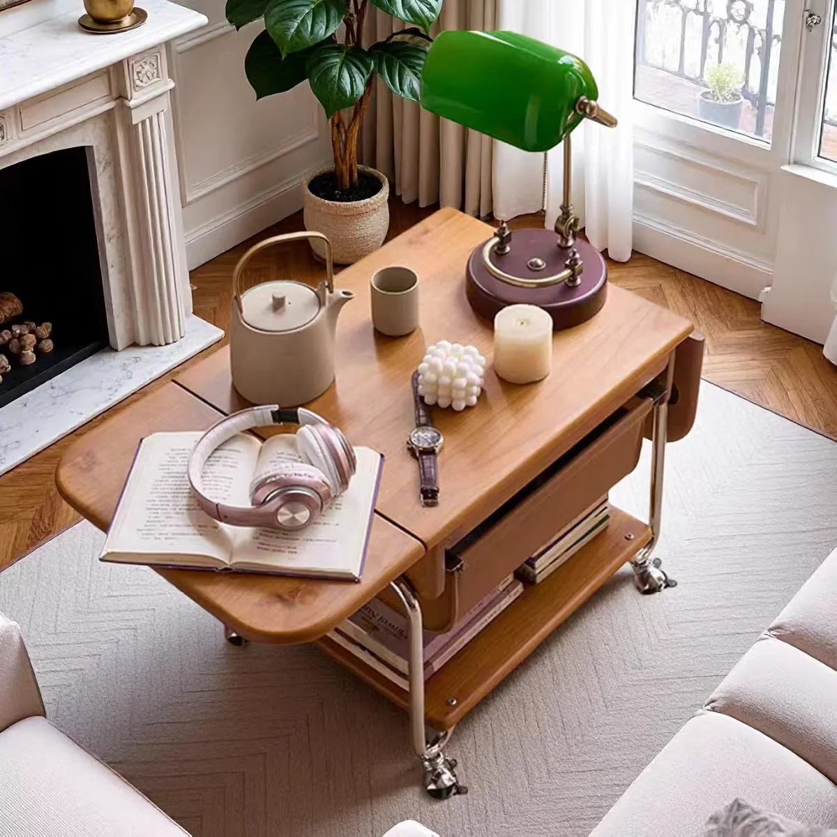 Factory Direct 2026 Medieval solid wood coffee table living room household small apartment tea tea Dumbo coffee combination fold