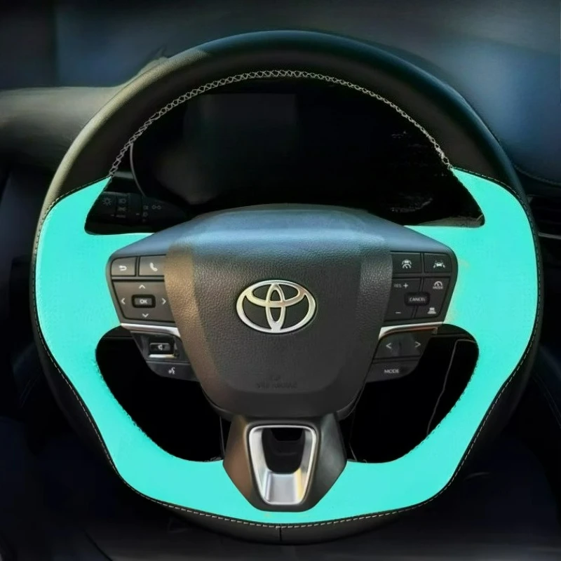 Hand-stitched renovation black Fresh Green leather car steering wheel cover for Toyota 9th Camry Interior Accessories 2024 2025