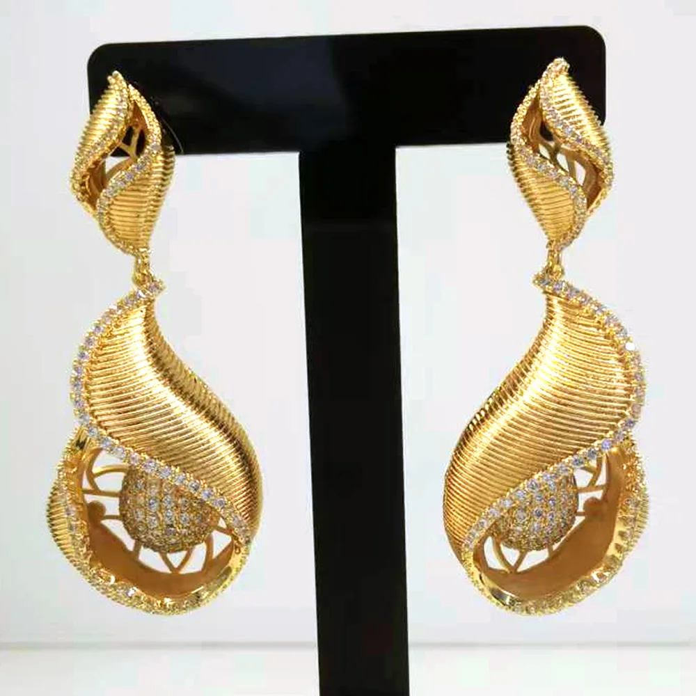 

GODKI Famous African Indian Tricolor Flower Dangle Earrings For Women Wedding Party Cubic Zircon Dubai Bridal Jewelry