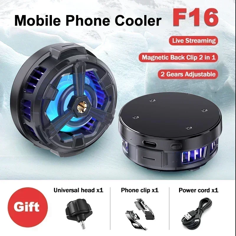 

F16 NEW Magnetic/ Back Clip 2 IN 1 Semiconductor Live Streaming PUBG Game Cooler for iPhone Android Mobile Cooling Fan Radiator